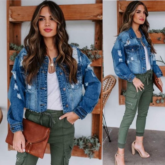 VICI Cropped Distressed Denim Jacket - Picture 6 of 6